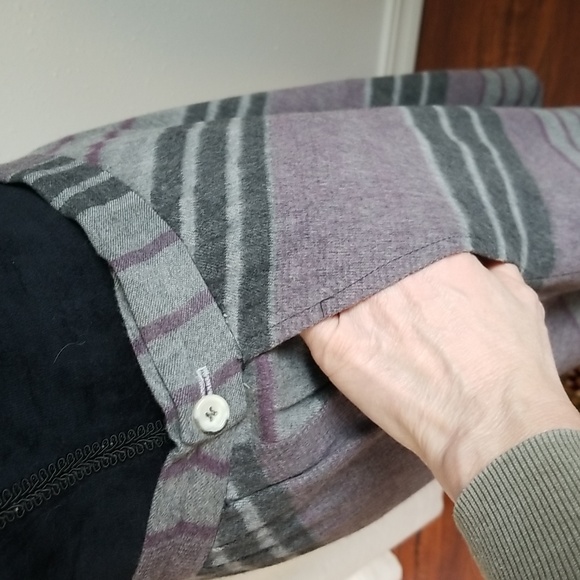 VINTAGE Ultra Cashmere by Midori Striped A Line Skirt 10 Grey Purple - Picture 6 of 8